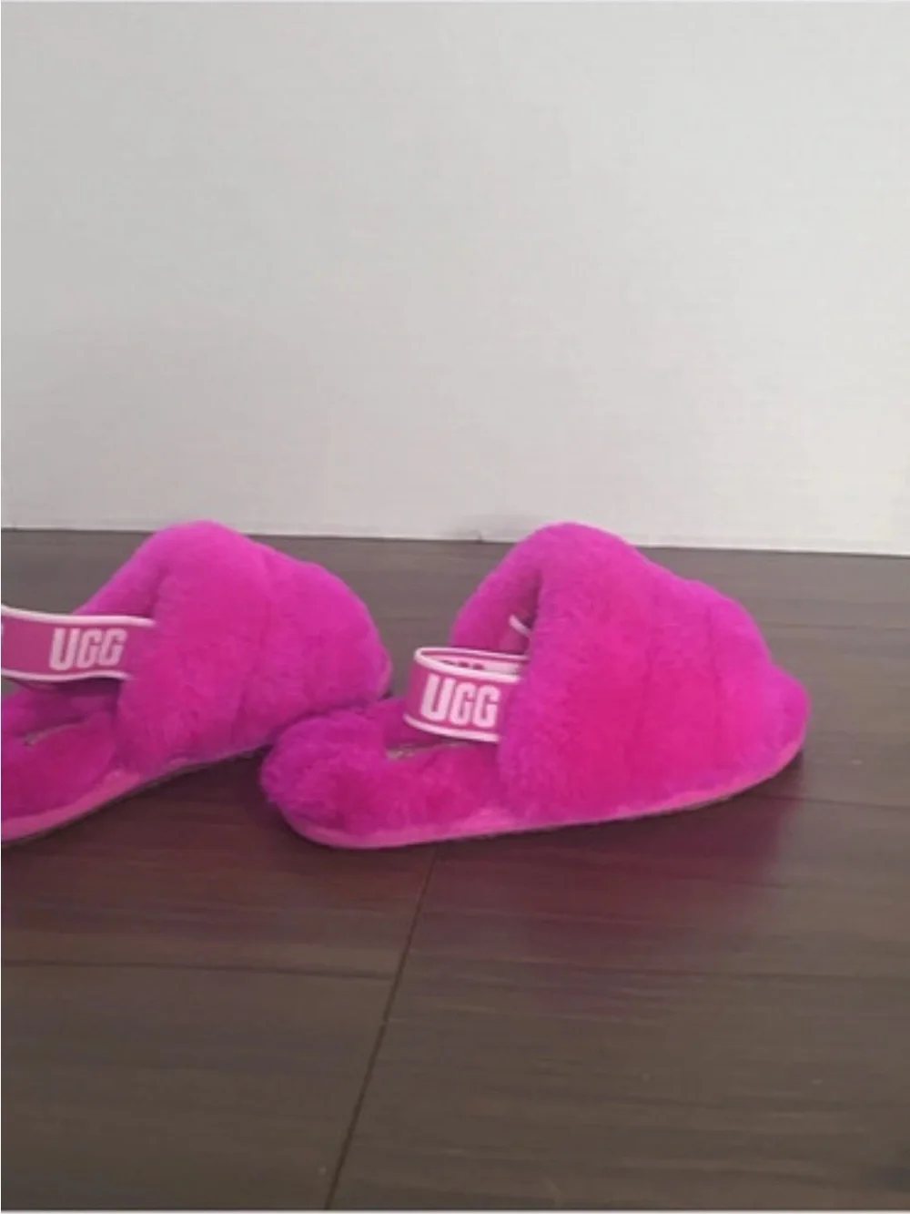 UGG Kids Hot Pink Fluffy Slide Slippers with Back Strap